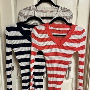 Pink Republic V-Neck Sweater Trio - Orange, Navy, Gray